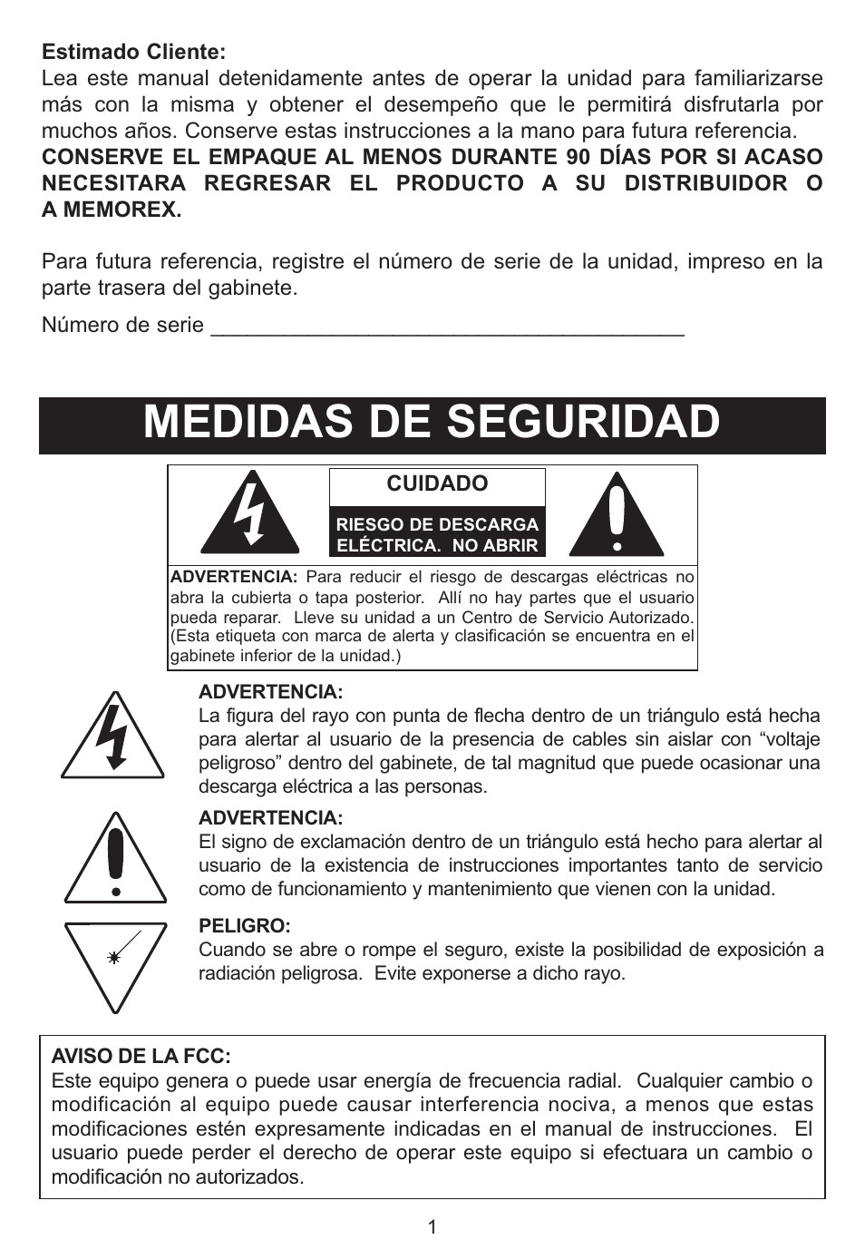 Medidas de seguridad | Memorex MP3848 User Manual | Page 19 / 36