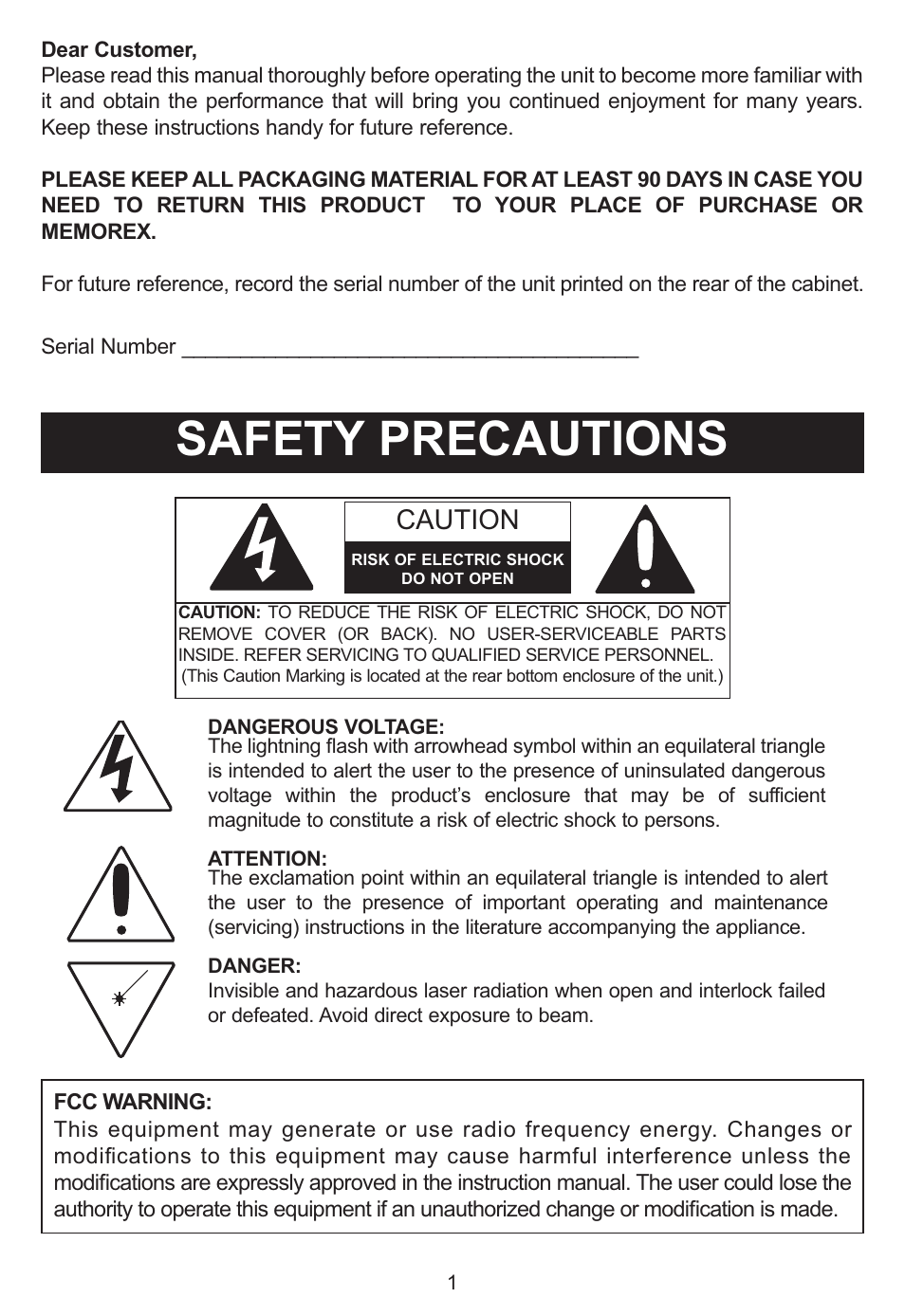 Safety precautions, Caution | Memorex MP3848 User Manual | Page 2 / 36