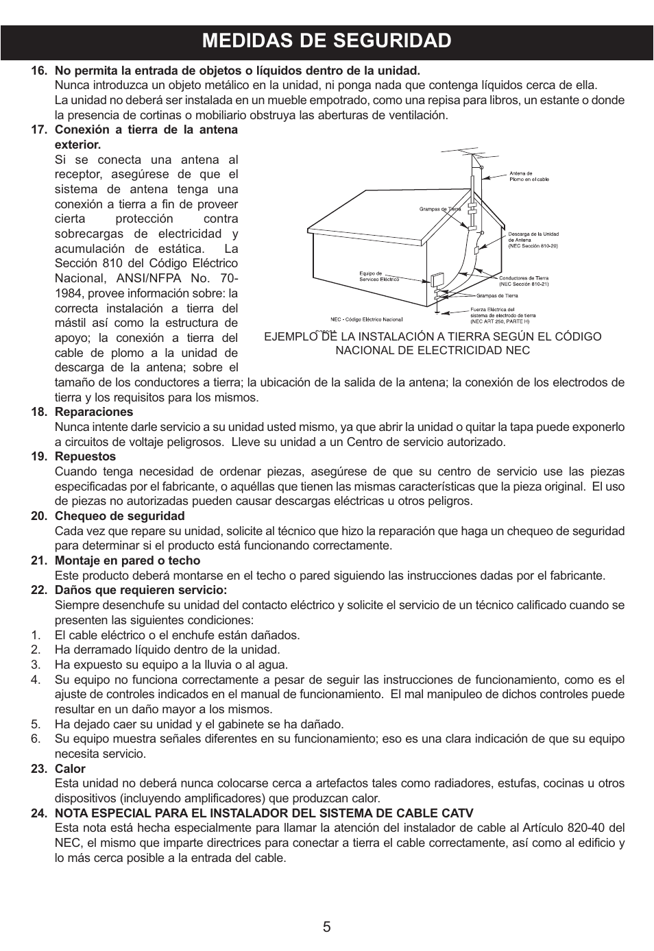 Medidas de seguridad | Memorex MP3848 User Manual | Page 23 / 36