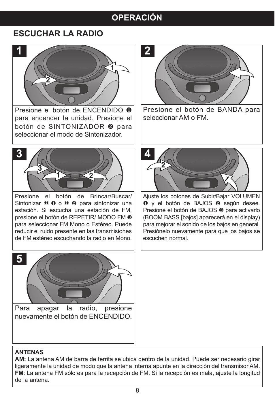 Operación, Escuchar la radio | Memorex MP3848 User Manual | Page 26 / 36