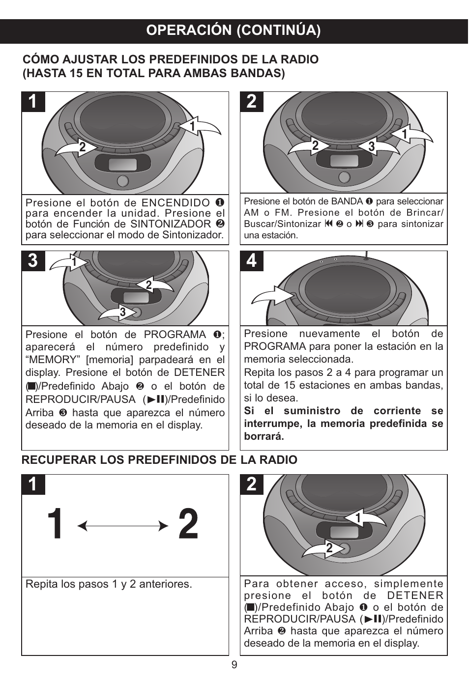 Operación (continúa) | Memorex MP3848 User Manual | Page 27 / 36