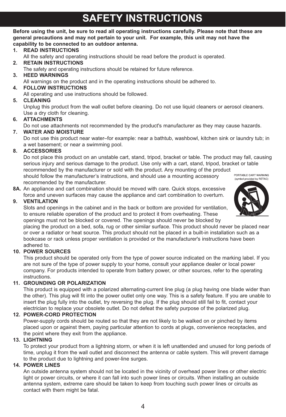 Safety instructions | Memorex MP3848 User Manual | Page 5 / 36