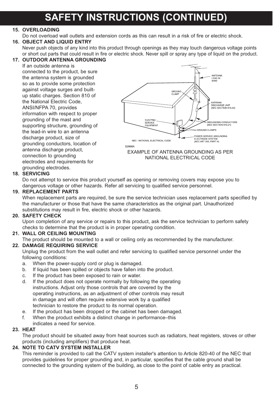 Safety instructions (continued) | Memorex MP3848 User Manual | Page 6 / 36