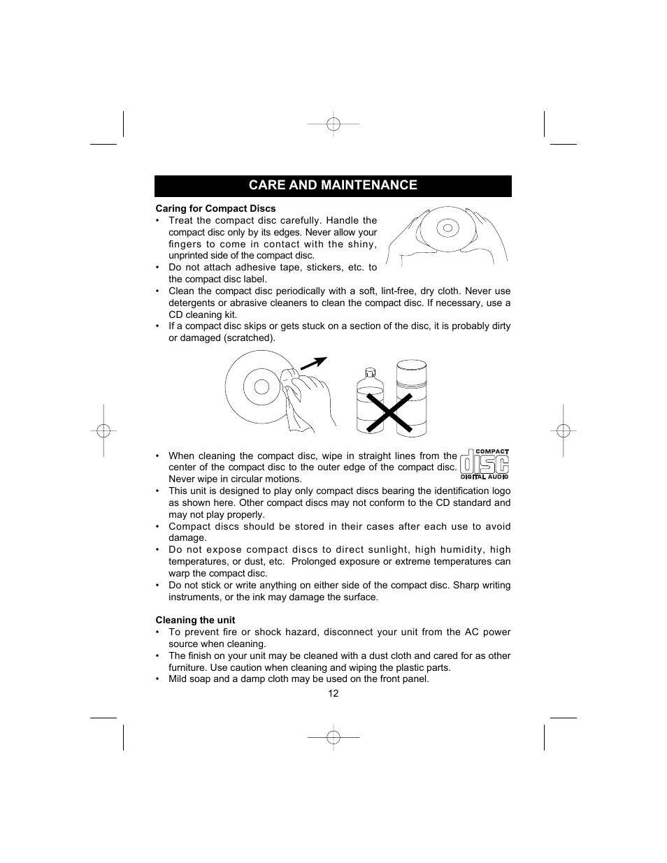 Care and maintenance | Memorex MD6488 User Manual | Page 13 / 16