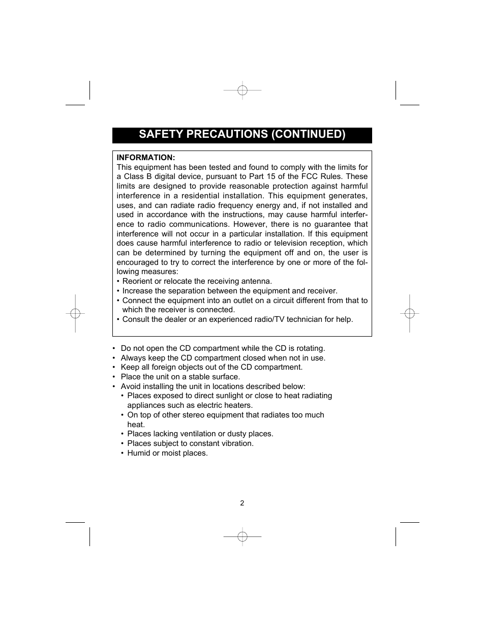Safety precautions (continued) | Memorex MD6488 User Manual | Page 3 / 16