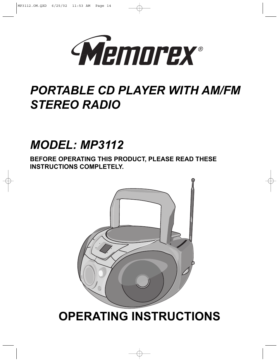 Memorex MP3112 User Manual | 14 pages