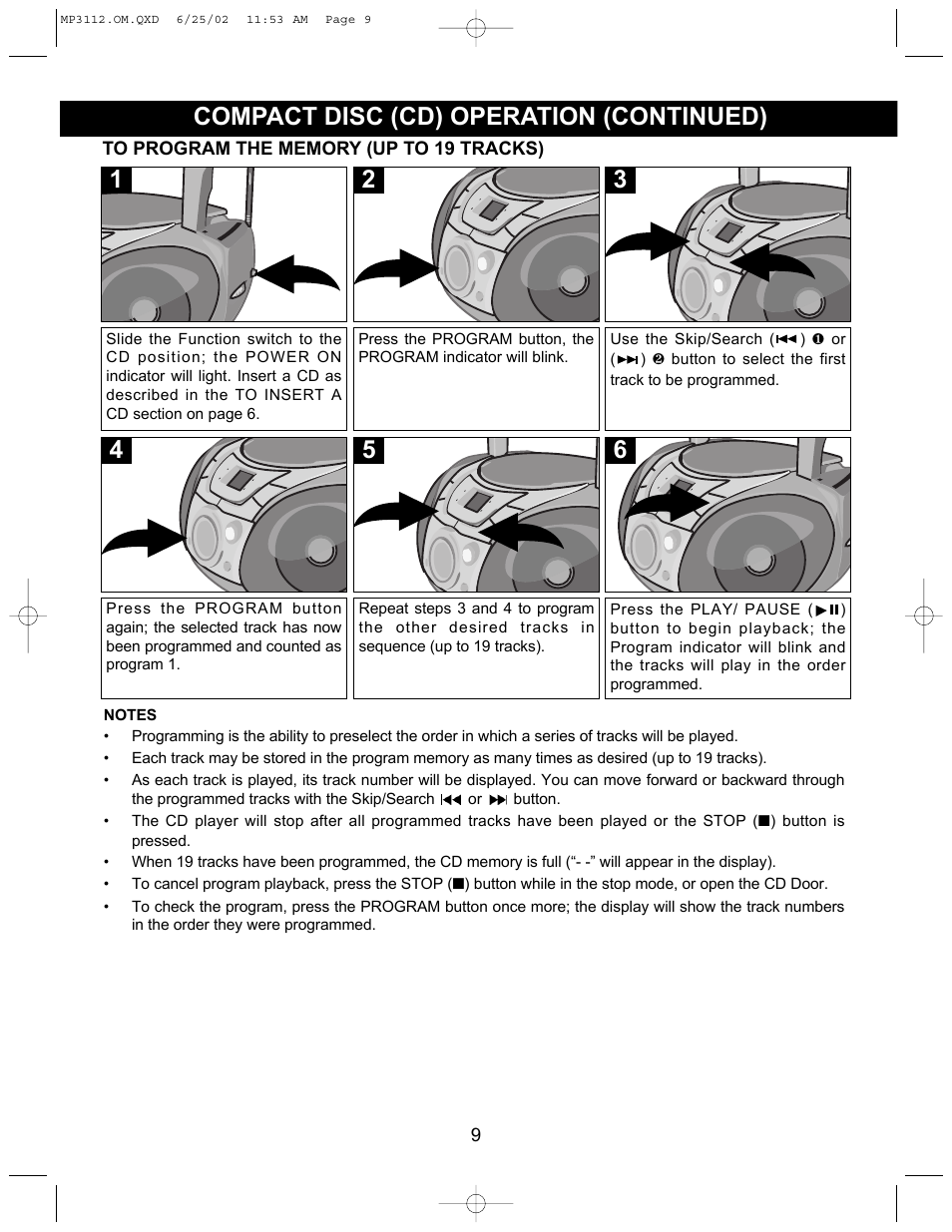 5compact disc (cd) operation (continued) | Memorex MP3112 User Manual | Page 10 / 14