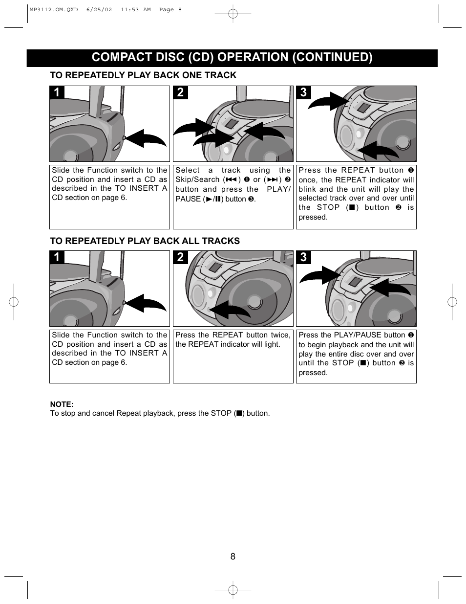 Compact disc (cd) operation (continued) | Memorex MP3112 User Manual | Page 9 / 14