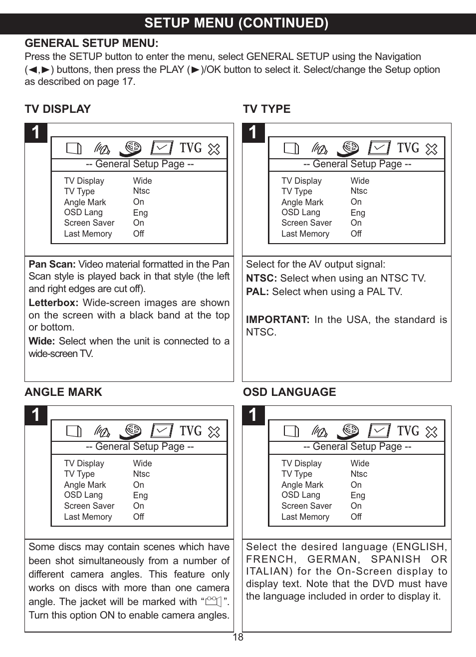 Setup menu (continued) | Memorex MVDP1085 User Manual | Page 19 / 94