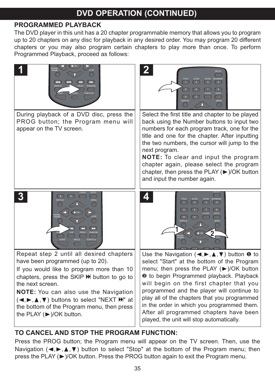 Dvd operation (continued), Programmed playback | Memorex MVDP1085 User Manual | Page 36 / 94