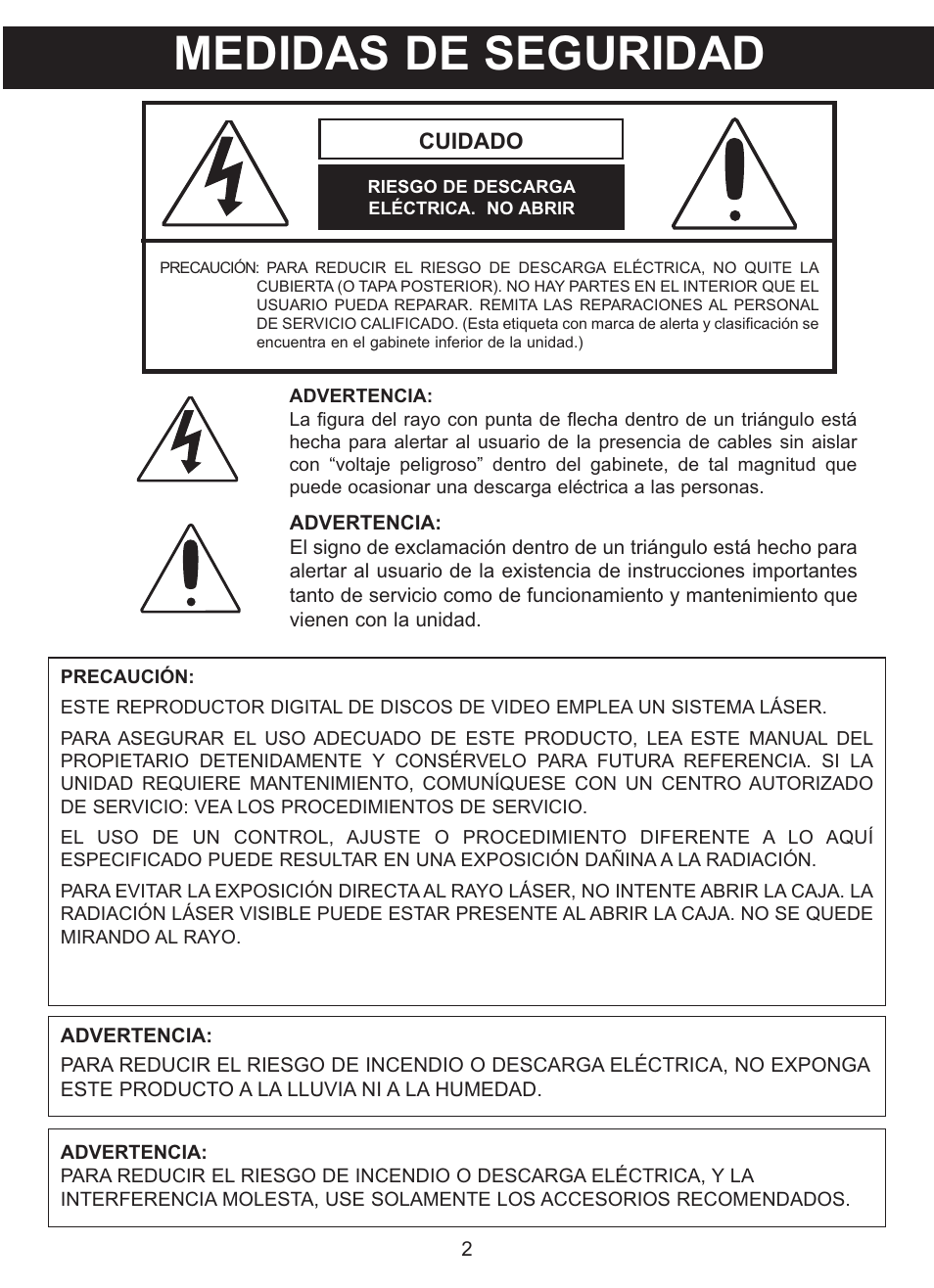 Medidas de seguridad | Memorex MVDP1085 User Manual | Page 49 / 94