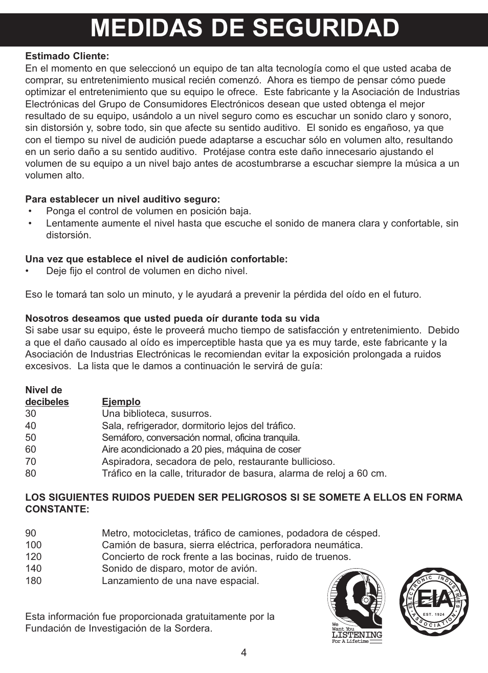 Medidas de seguridad, Listening | Memorex MVDP1085 User Manual | Page 51 / 94