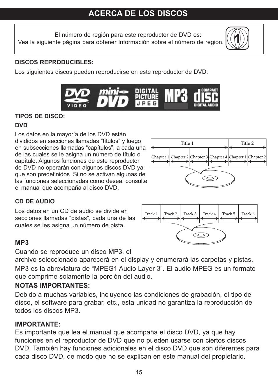 Acerca de los discos | Memorex MVDP1085 User Manual | Page 62 / 94