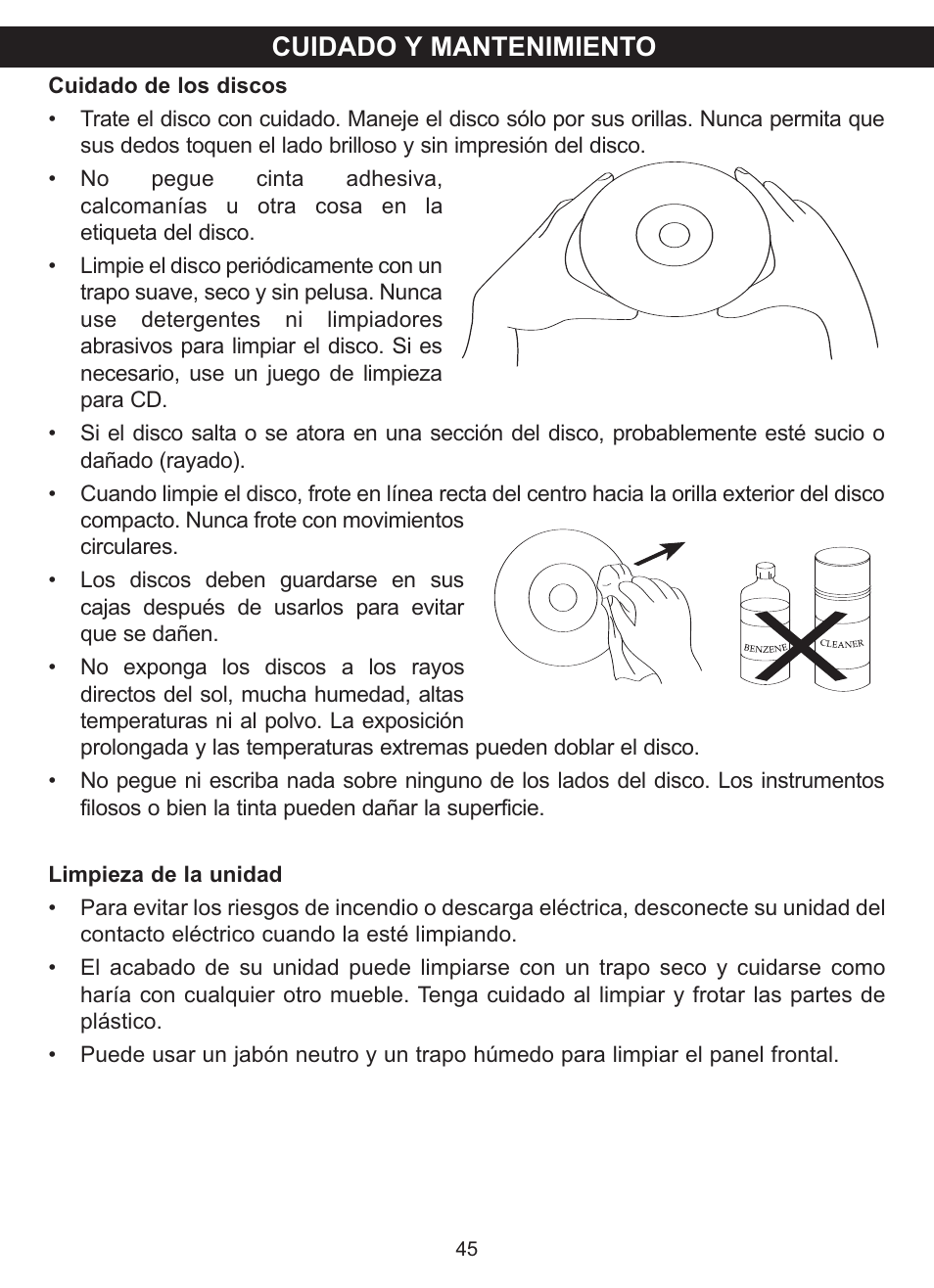 Cuidado y mantenimiento | Memorex MVDP1085 User Manual | Page 92 / 94