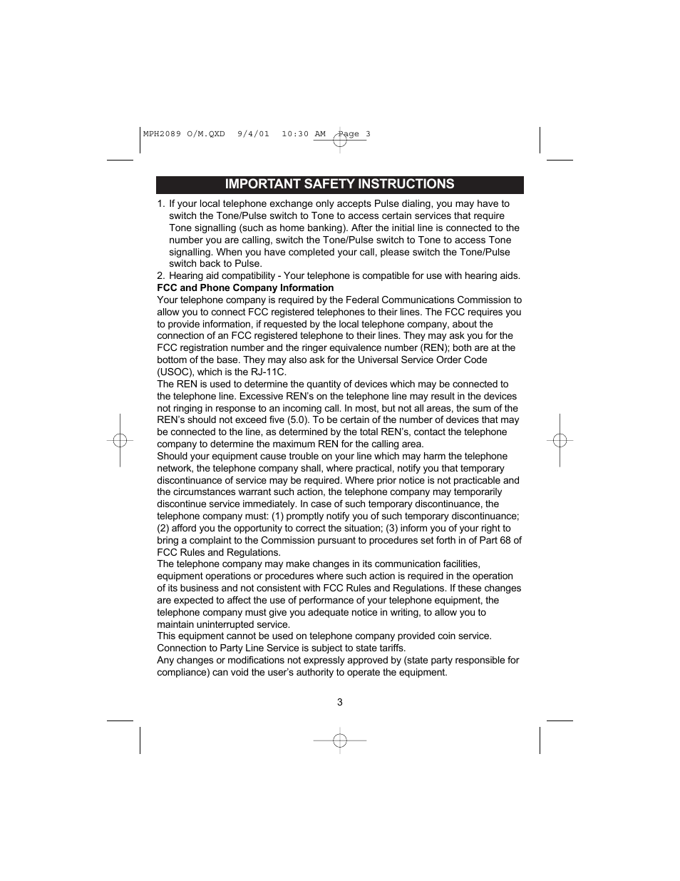 Important safety instructions | Memorex MPH2089 User Manual | Page 4 / 21