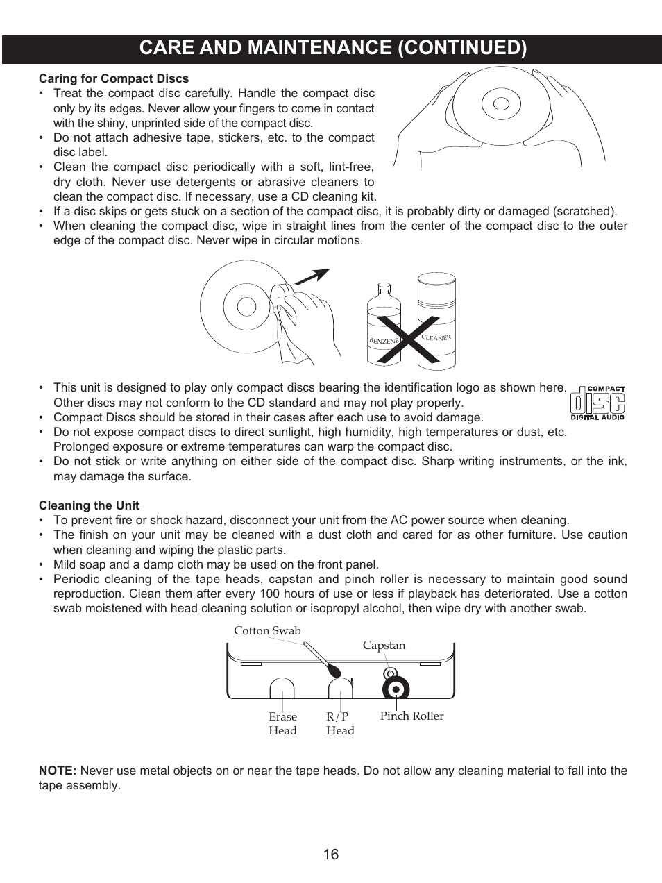 Care and maintenance (continued) | Memorex .MKS2422 User Manual | Page 17 / 40