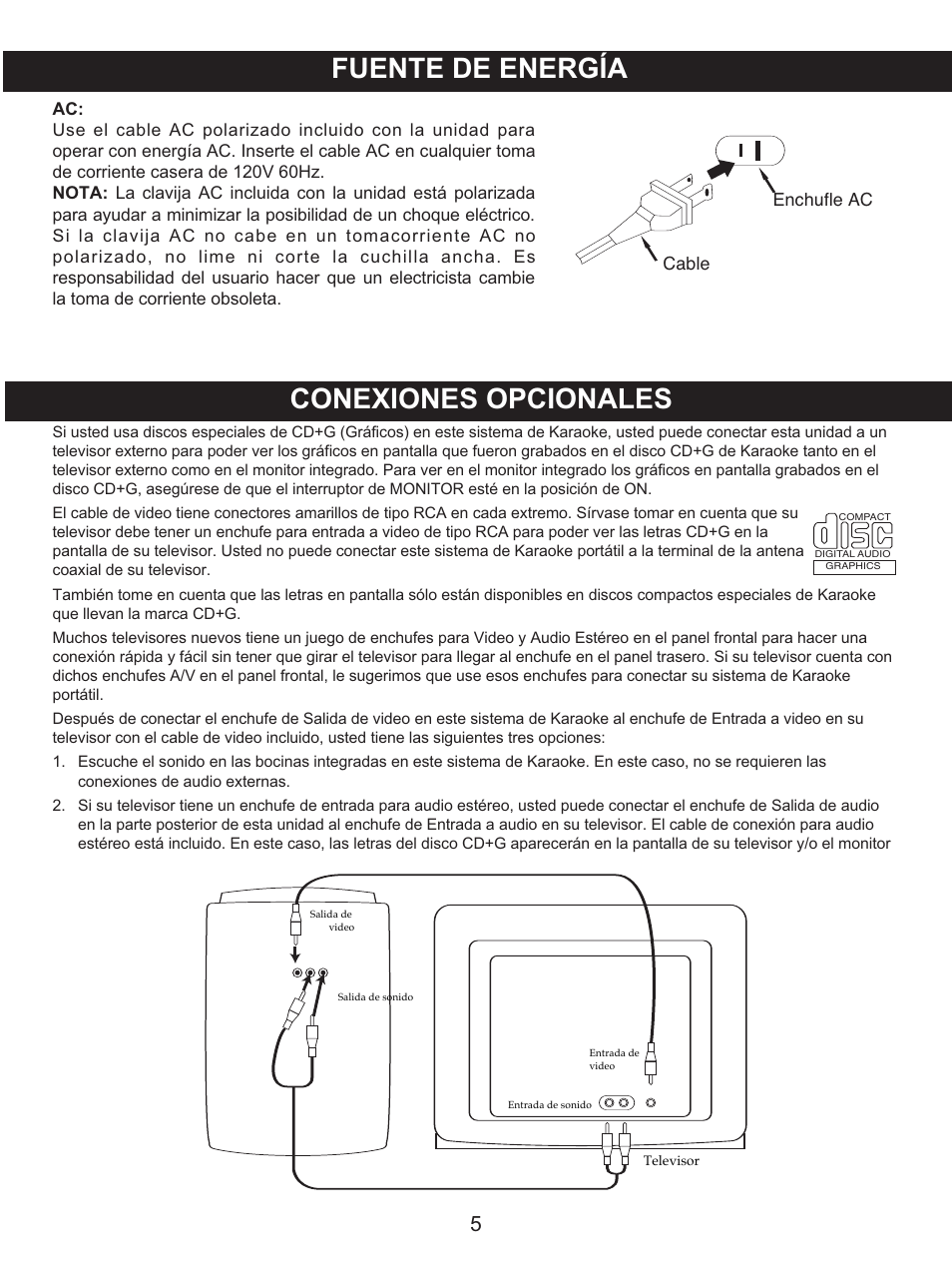 Fuente de energía conexiones opcionales | Memorex .MKS2422 User Manual | Page 26 / 40