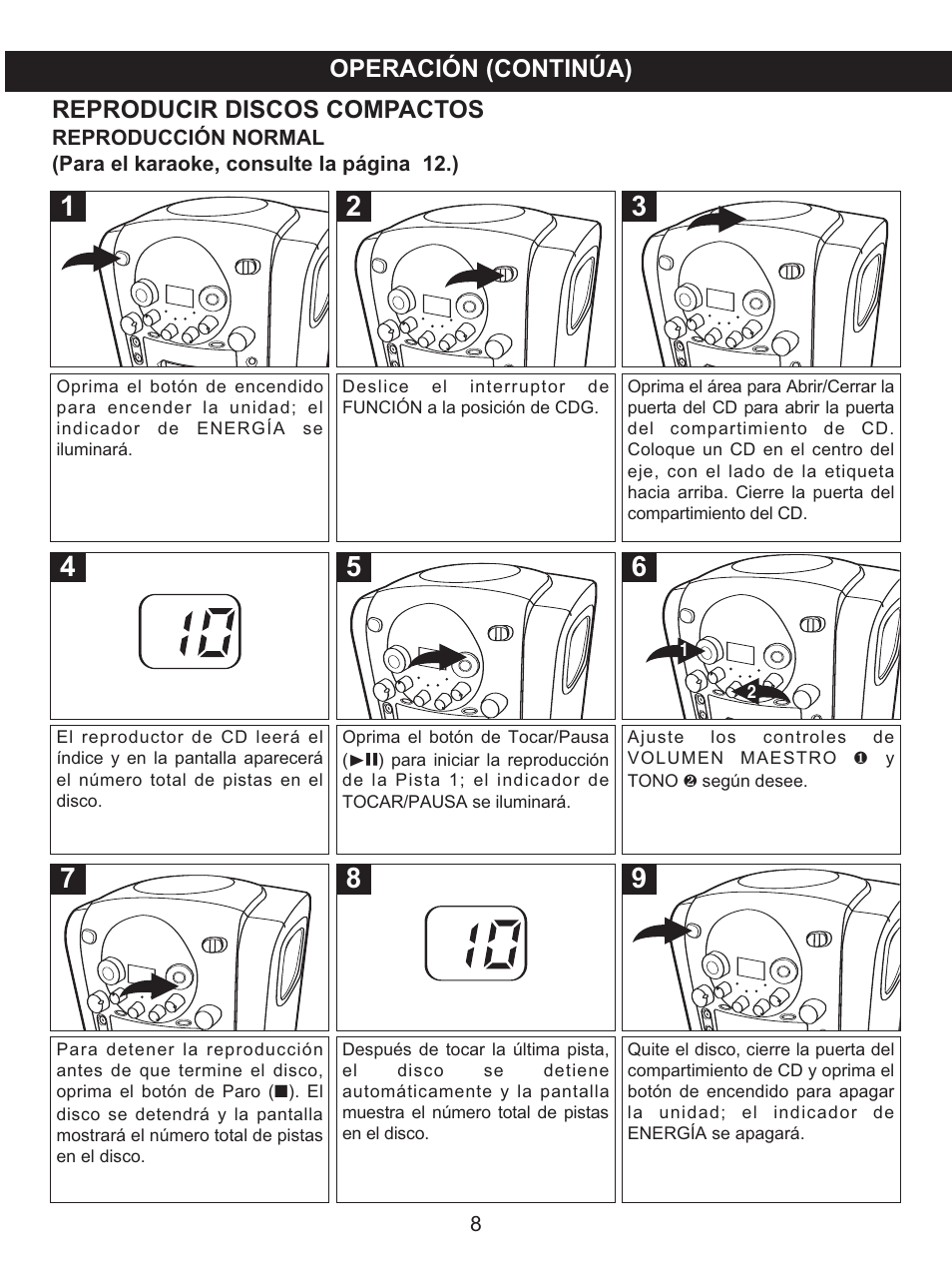 Operación (continúa), Reproducir discos compactos | Memorex .MKS2422 User Manual | Page 29 / 40