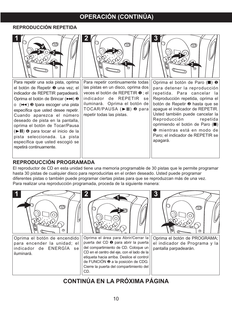 Continúa en la próxima página operación (continúa) | Memorex .MKS2422 User Manual | Page 31 / 40