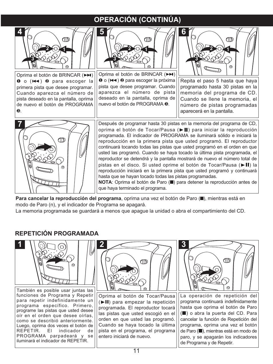 Operación (continúa), Repetición programada | Memorex .MKS2422 User Manual | Page 32 / 40