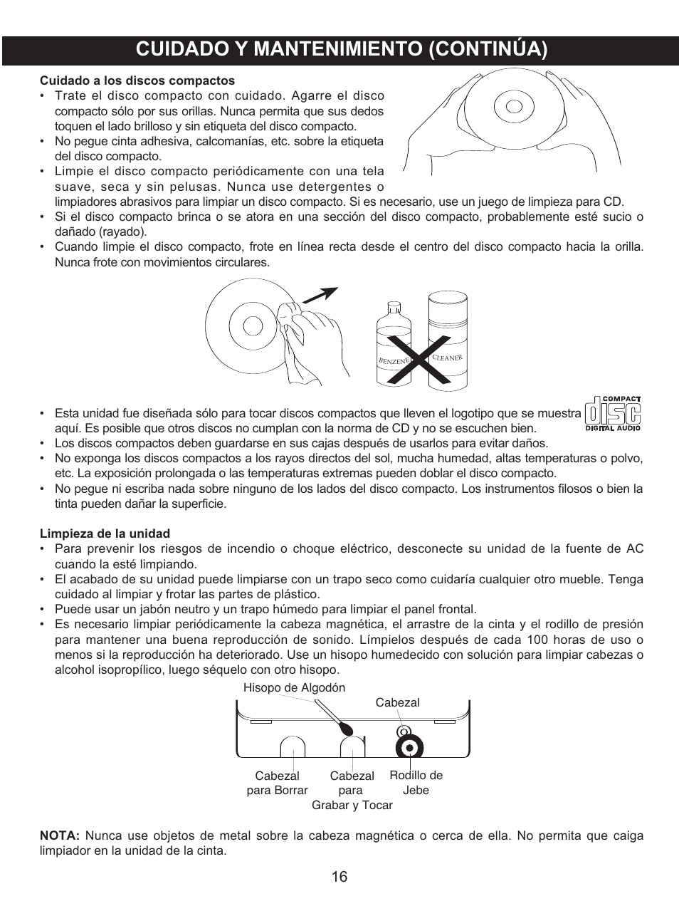 Cuidado y mantenimiento (continúa) | Memorex .MKS2422 User Manual | Page 37 / 40