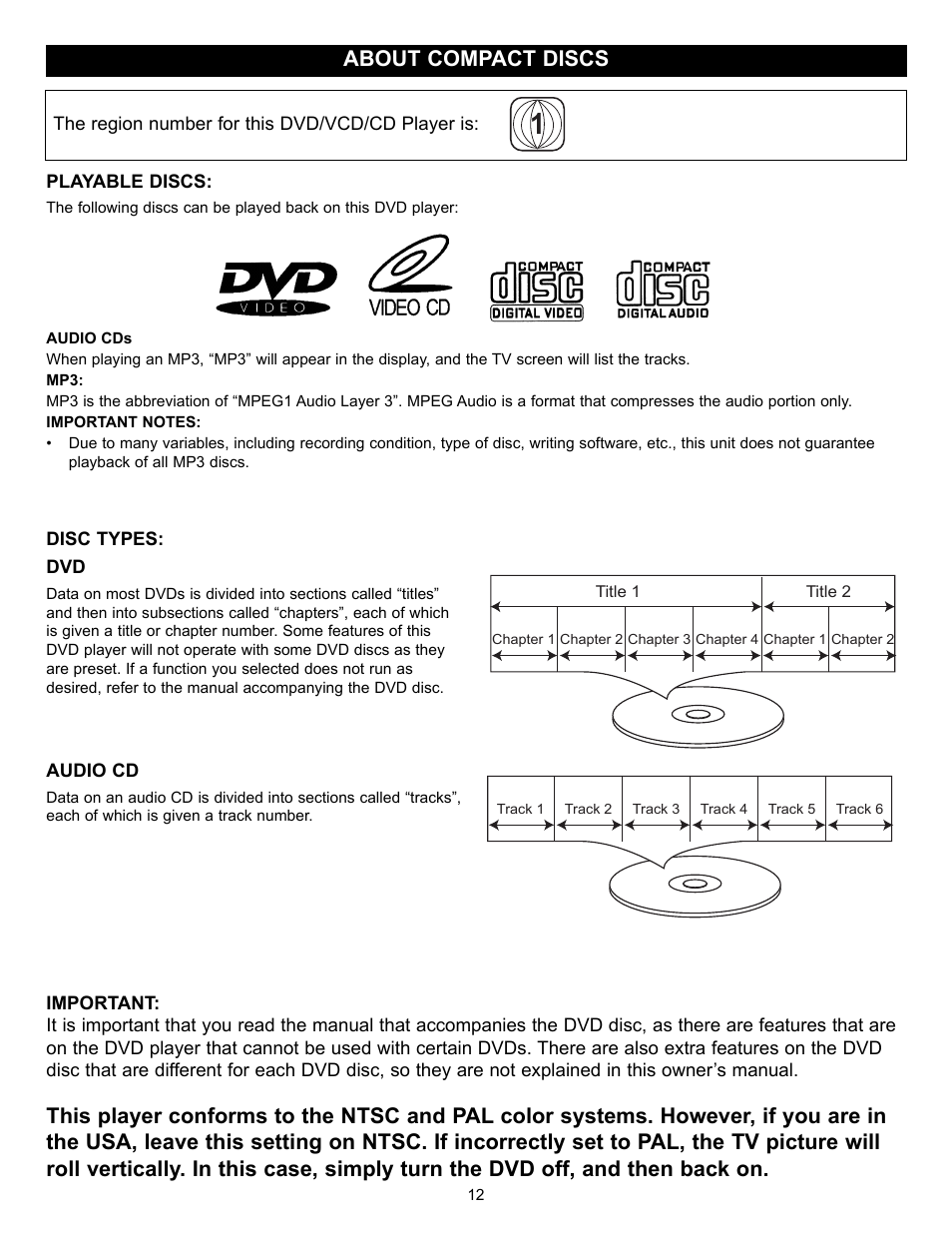 About compact discs | Memorex MVD2027 User Manual | Page 13 / 35