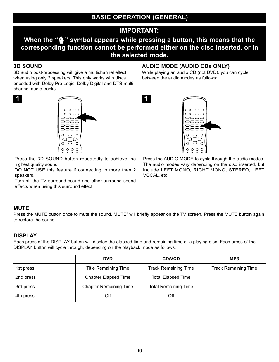 Basic operation (general) | Memorex MVD2027 User Manual | Page 20 / 35