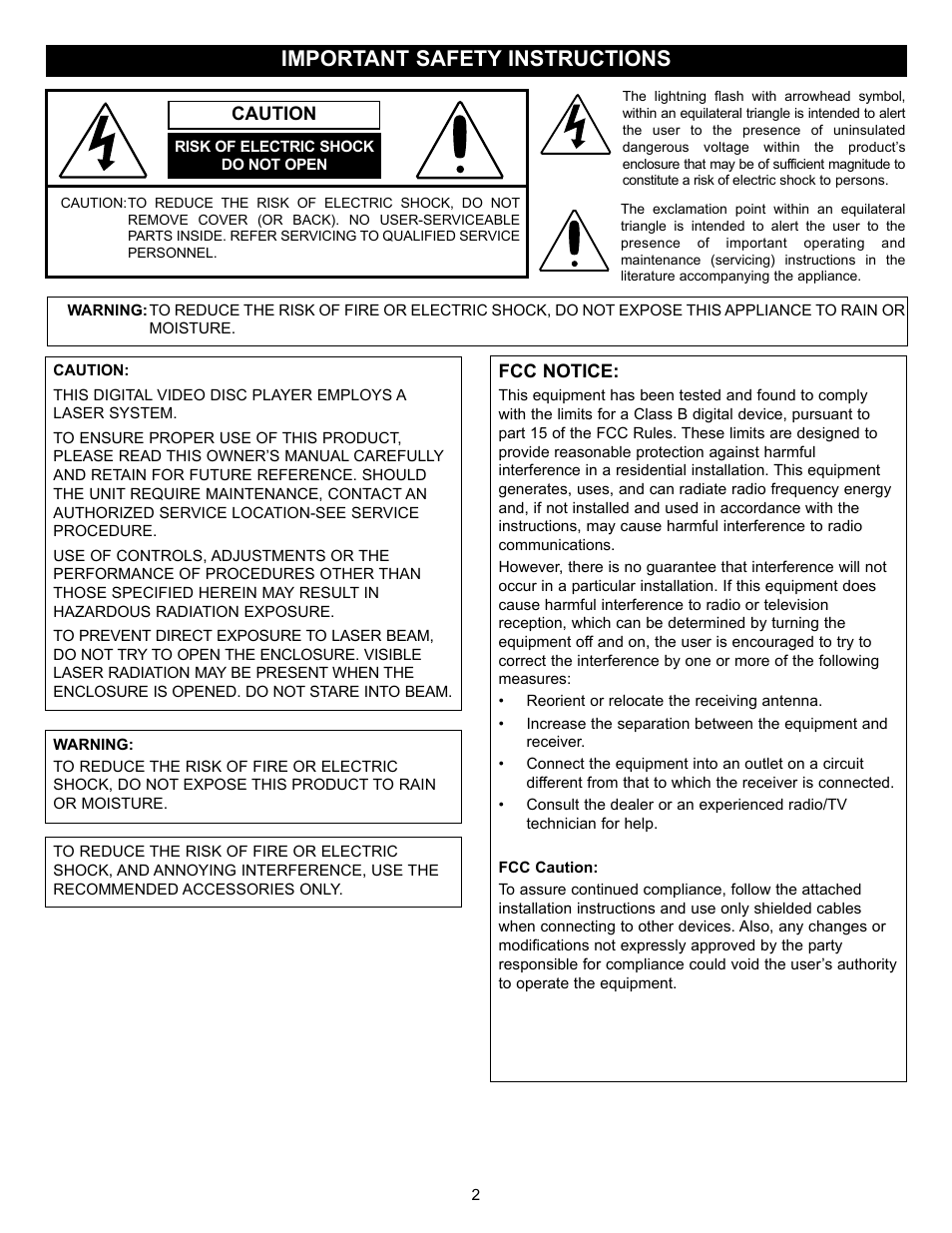 Important safety instructions | Memorex MVD2027 User Manual | Page 3 / 35