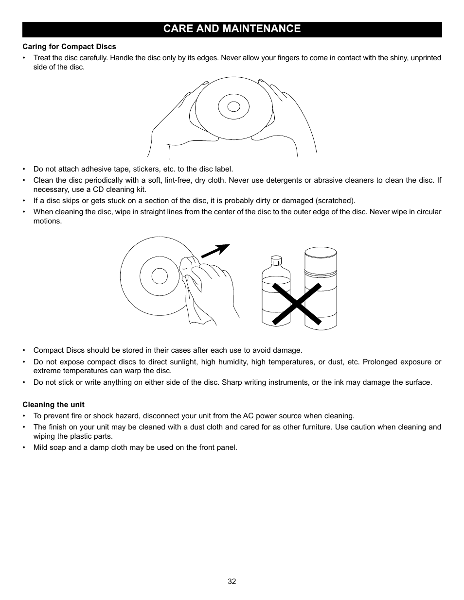 Care and maintenance | Memorex MVD2027 User Manual | Page 33 / 35