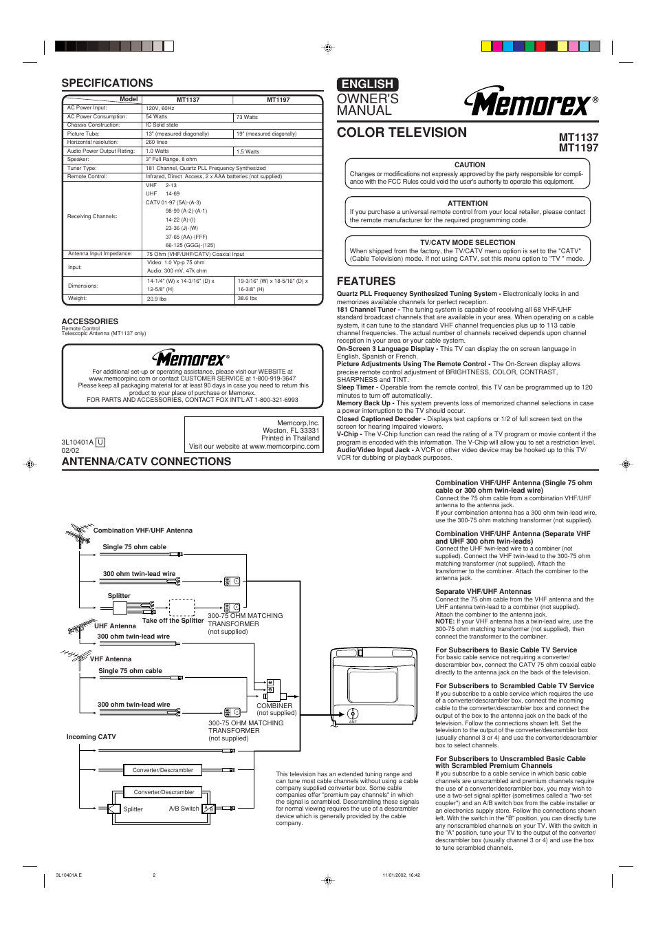 Memorex MT 1197 User Manual | 4 pages