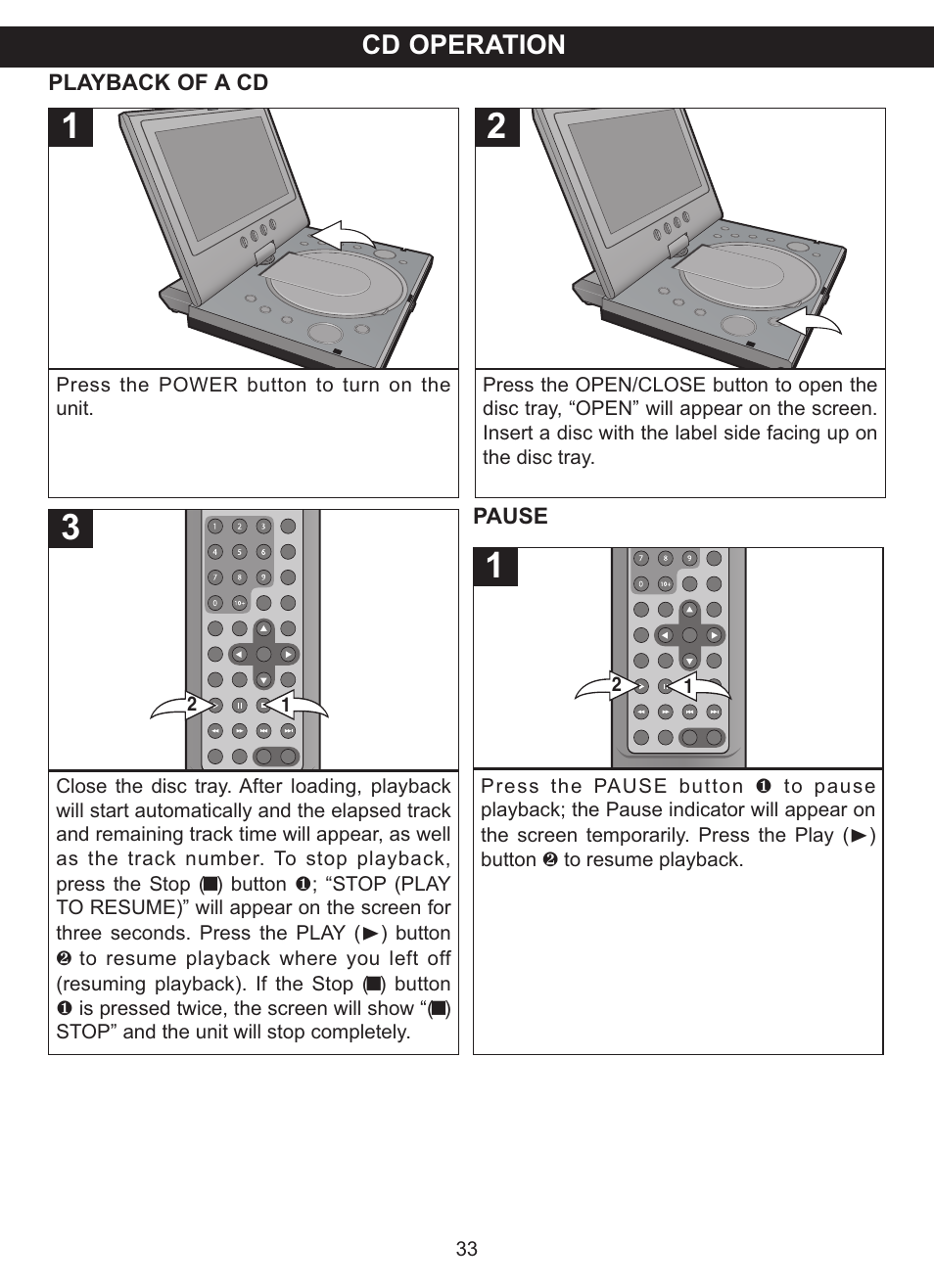 Cd operation | Memorex MVDP1076 User Manual | Page 34 / 44