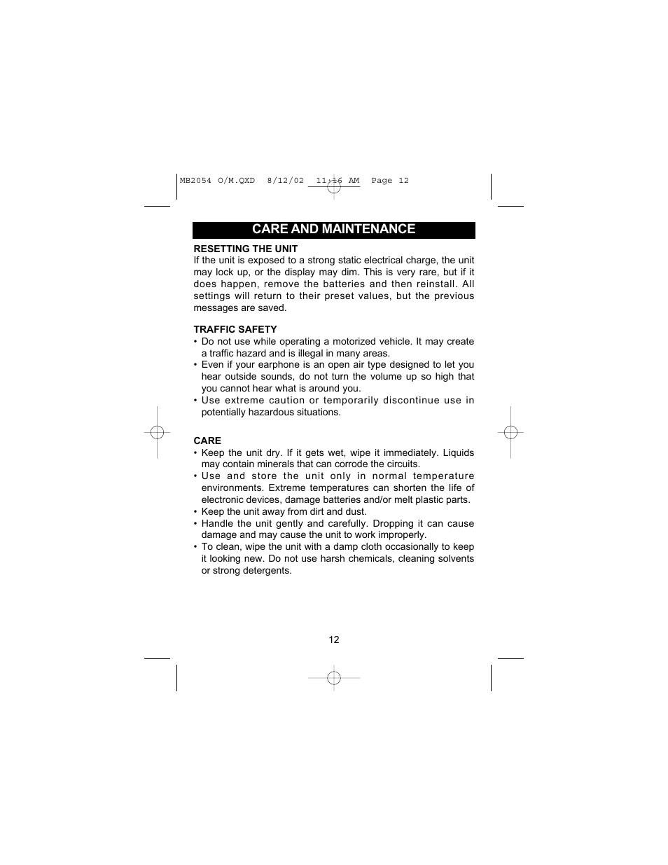 Care and maintenance | Memorex MB2054 User Manual | Page 13 / 15