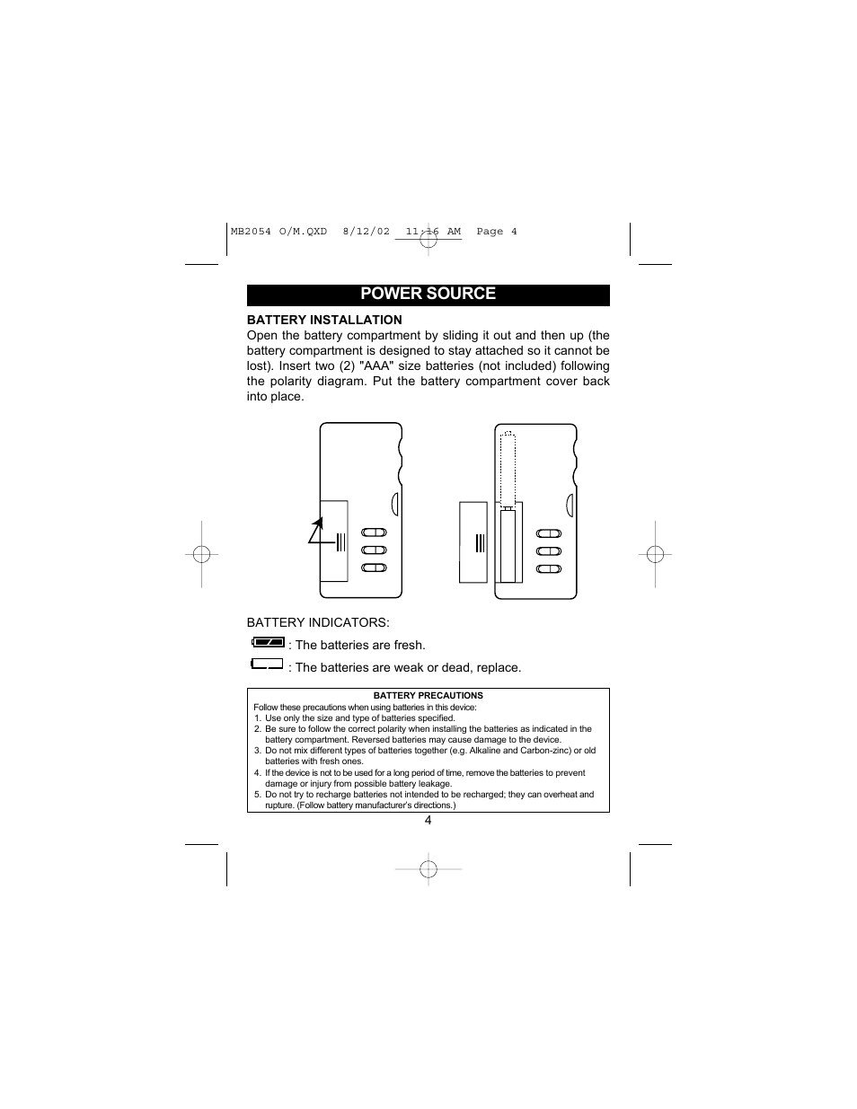 Power source | Memorex MB2054 User Manual | Page 5 / 15