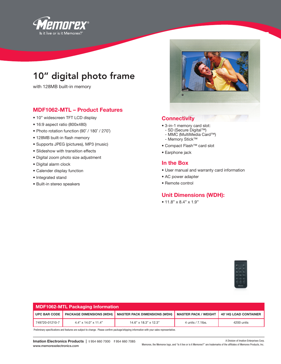 Memorex MDF1062-MTL User Manual | 1 page