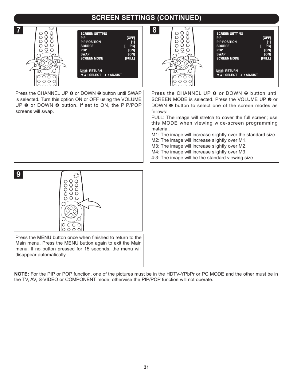 Screen settings (continued) | Memorex MT3010OM User Manual | Page 32 / 42