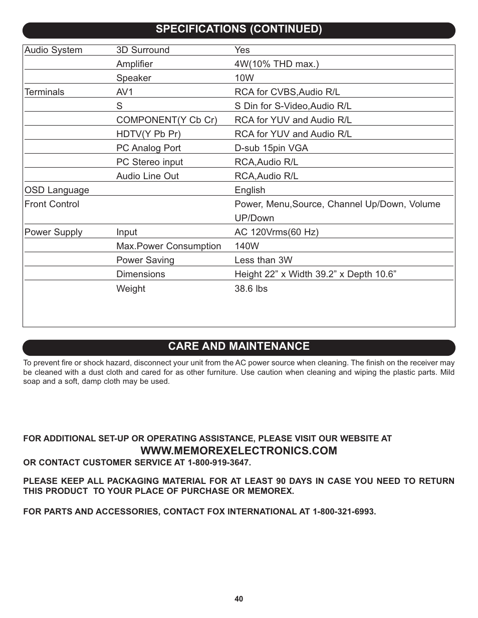 Memorex MT3010OM User Manual | Page 41 / 42