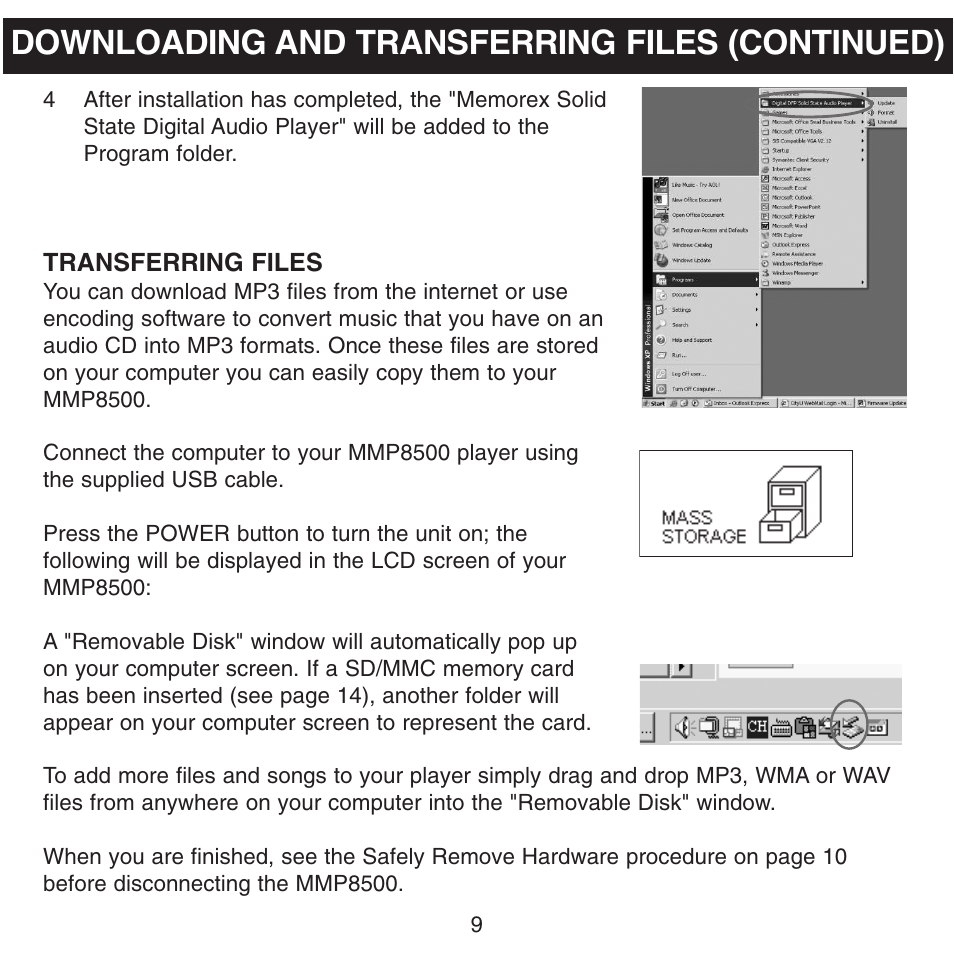 Downloading and transferring files (continued) | Memorex MMP8500 User Manual | Page 10 / 32