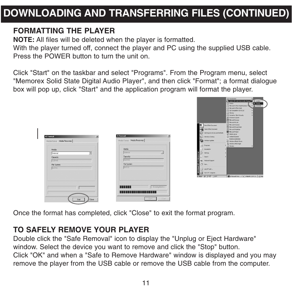 Downloading and transferring files (continued) | Memorex MMP8500 User Manual | Page 12 / 32