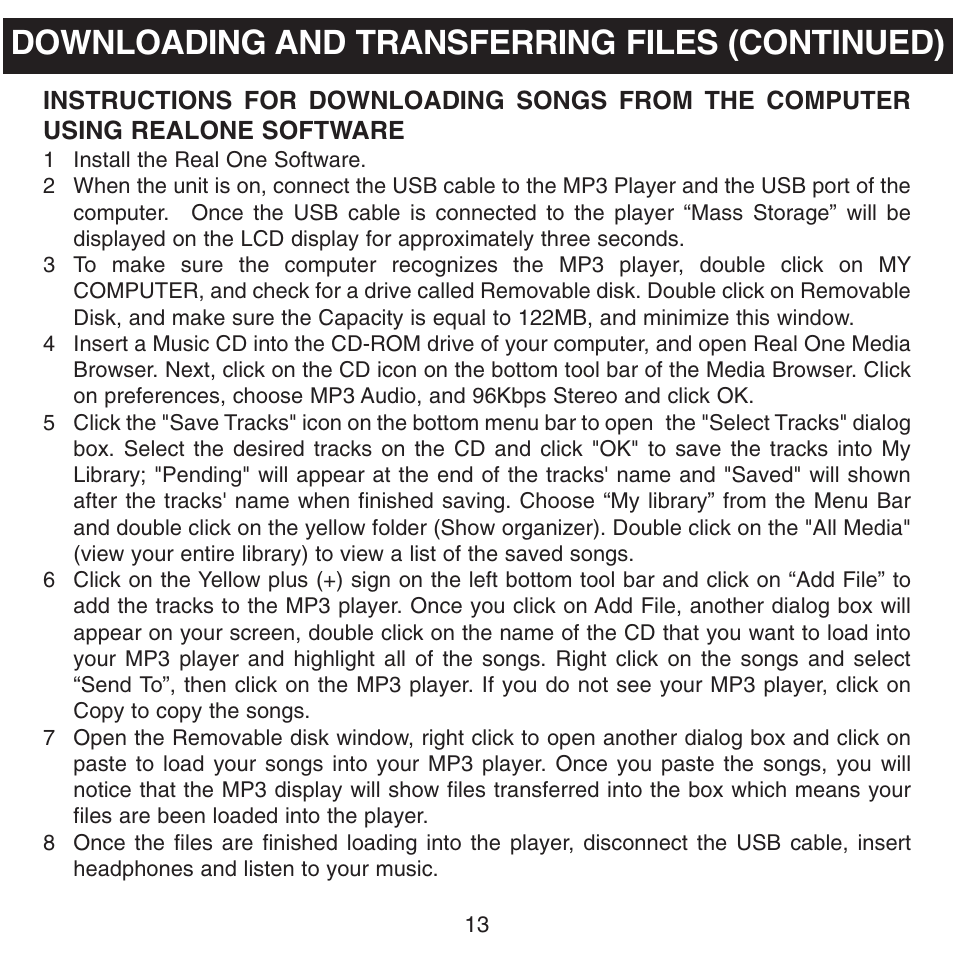 Downloading and transferring files (continued) | Memorex MMP8500 User Manual | Page 14 / 32