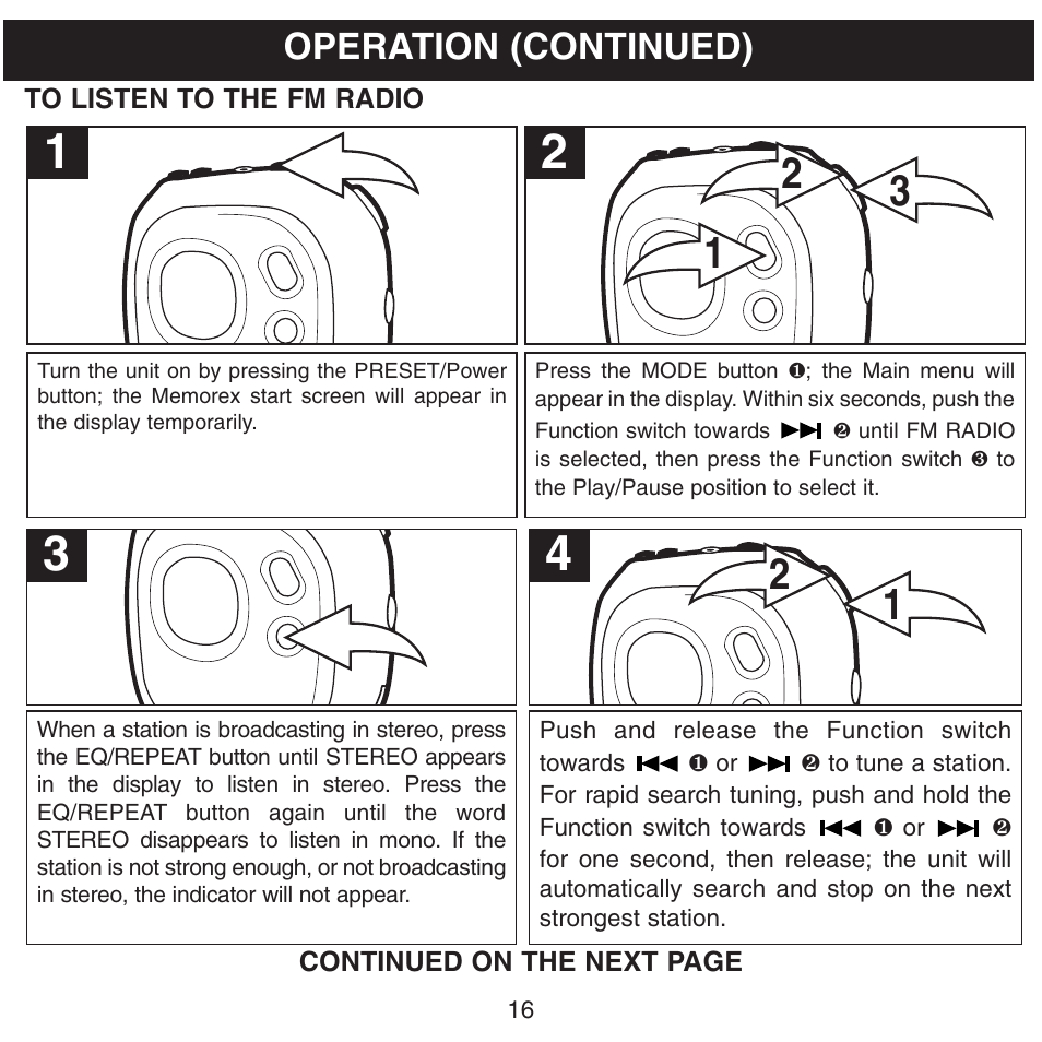 Operation (continued) | Memorex MMP8500 User Manual | Page 17 / 32