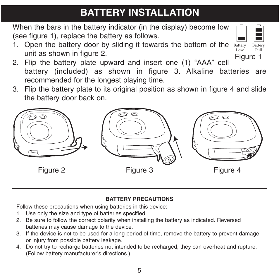 Battery installation, Figure 2 figure 3 figure 4, Figure 1 | Memorex MMP8500 User Manual | Page 6 / 32