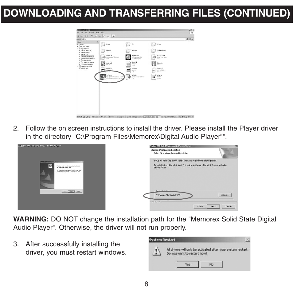 Downloading and transferring files (continued) | Memorex MMP8500 User Manual | Page 9 / 32