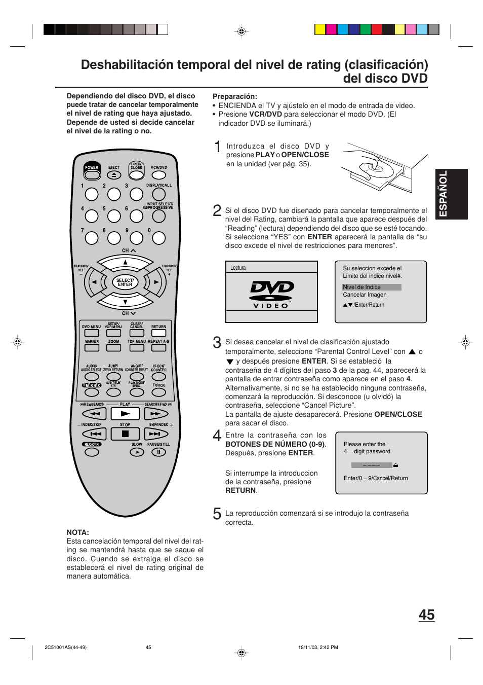 Esp a ñ ol | Memorex MVD4540B User Manual | Page 101 / 112