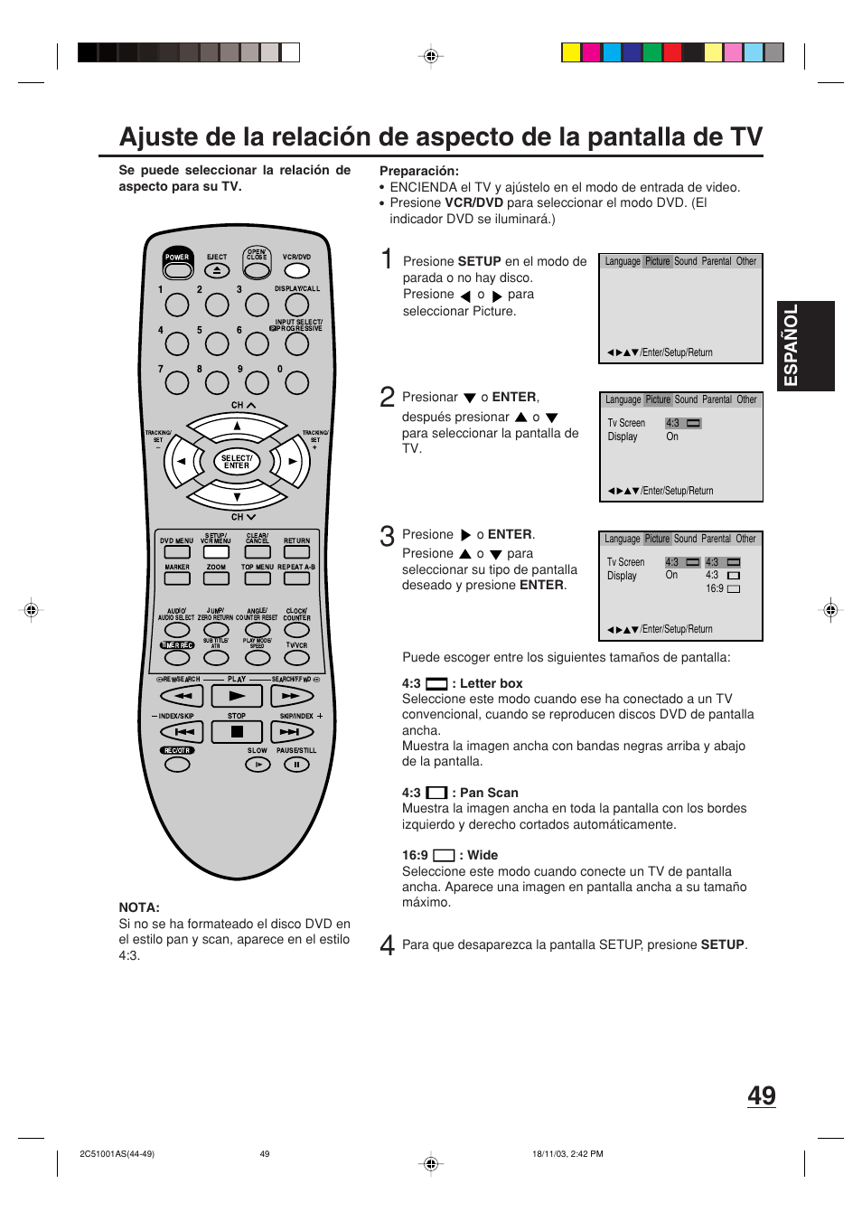 Esp a ñ ol | Memorex MVD4540B User Manual | Page 105 / 112