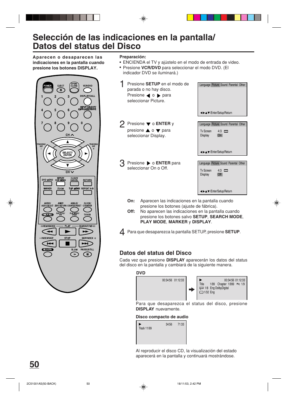 Datos del status del disco | Memorex MVD4540B User Manual | Page 106 / 112