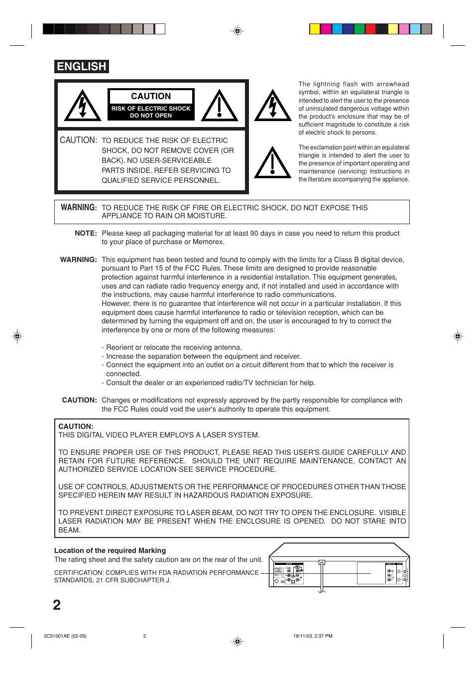 English | Memorex MVD4540B User Manual | Page 2 / 112