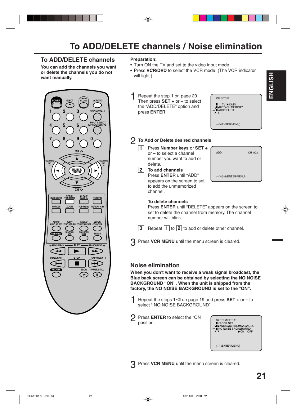 English, Noise elimination | Memorex MVD4540B User Manual | Page 21 / 112