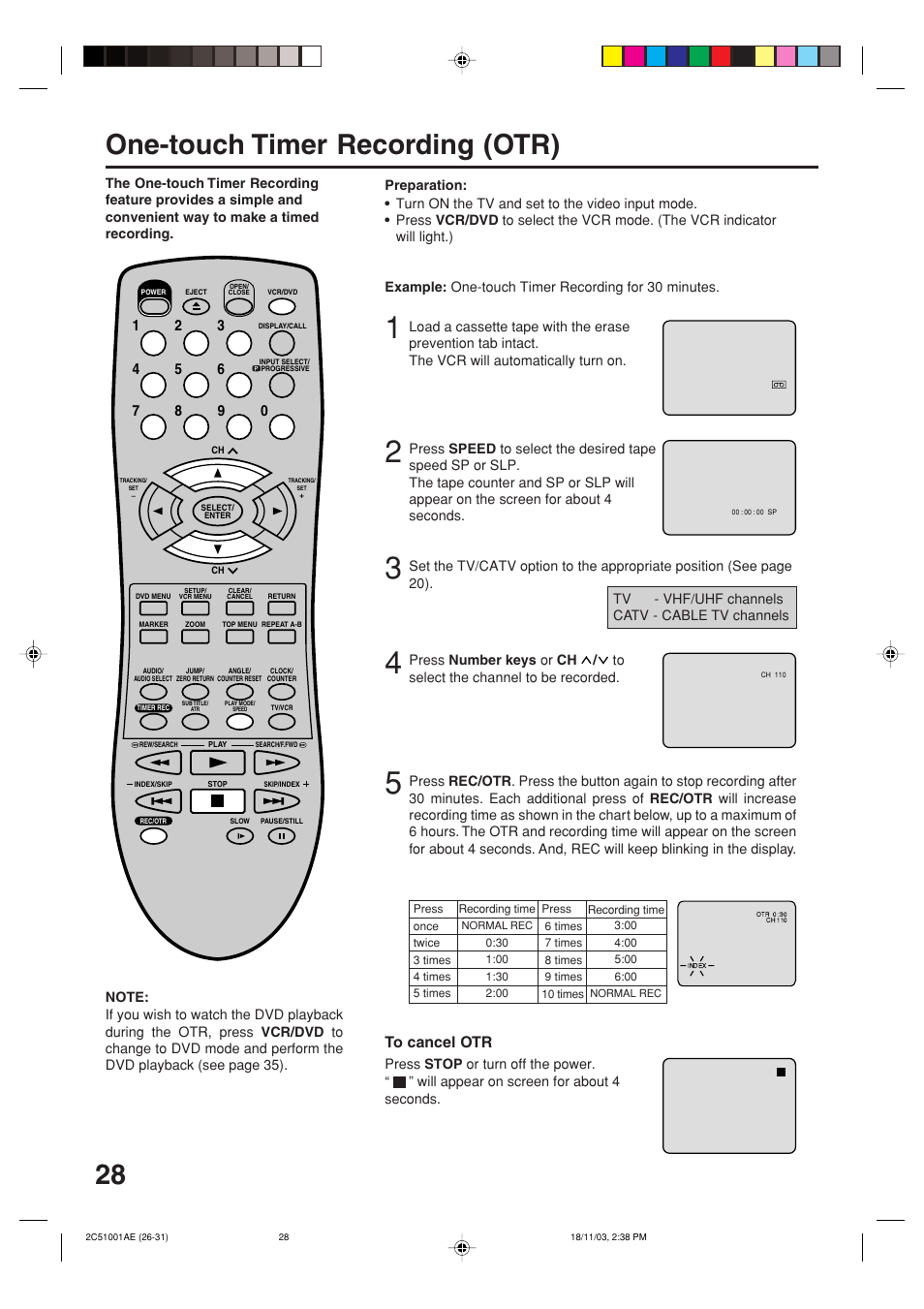 One-touch timer recording (otr) | Memorex MVD4540B User Manual | Page 28 / 112
