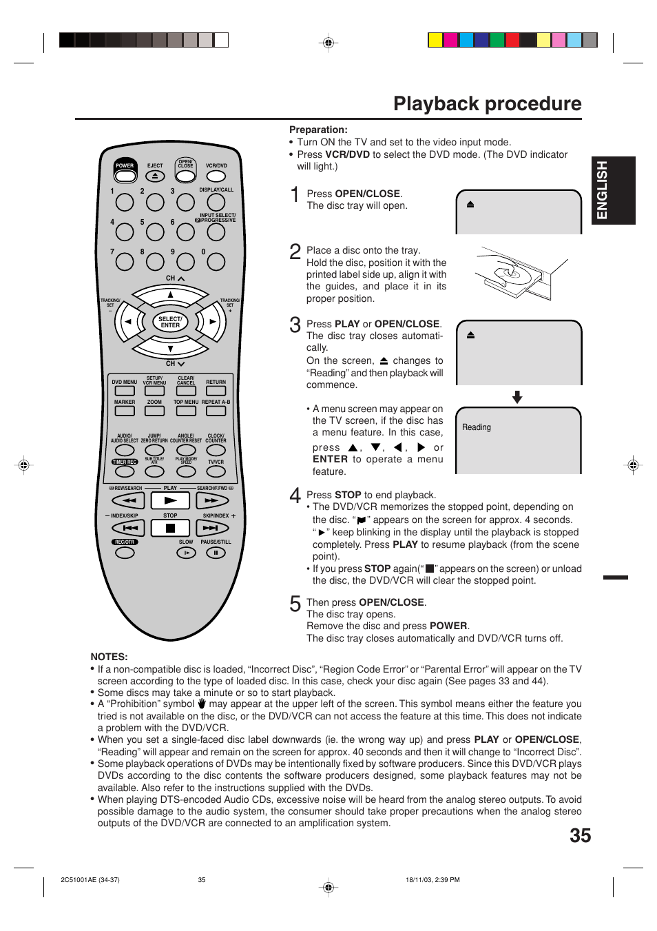 Playback procedure, English | Memorex MVD4540B User Manual | Page 35 / 112