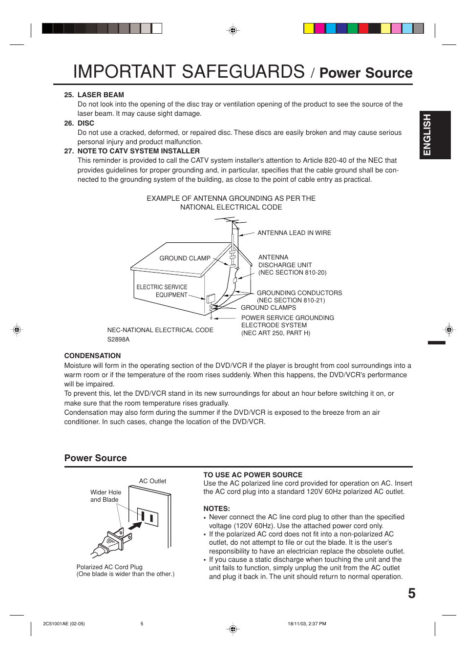 Important safeguards, English, Power source | Memorex MVD4540B User Manual | Page 5 / 112